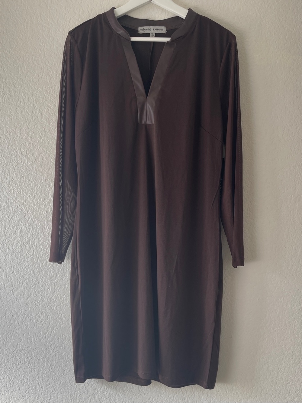Absolutely Famous Chocolate Brown Long-Sleeve Shift Dress, XL